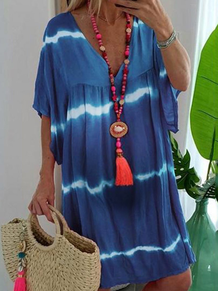 Maternity Casual Fashion V-neck Tie-dye Dress - dianjiang-