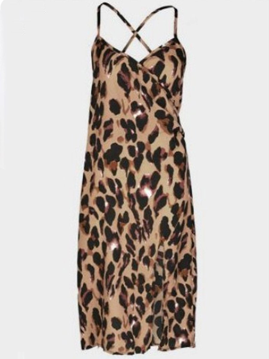 Maternity Leopard Print V-Neck Split Dress - dianjiang-