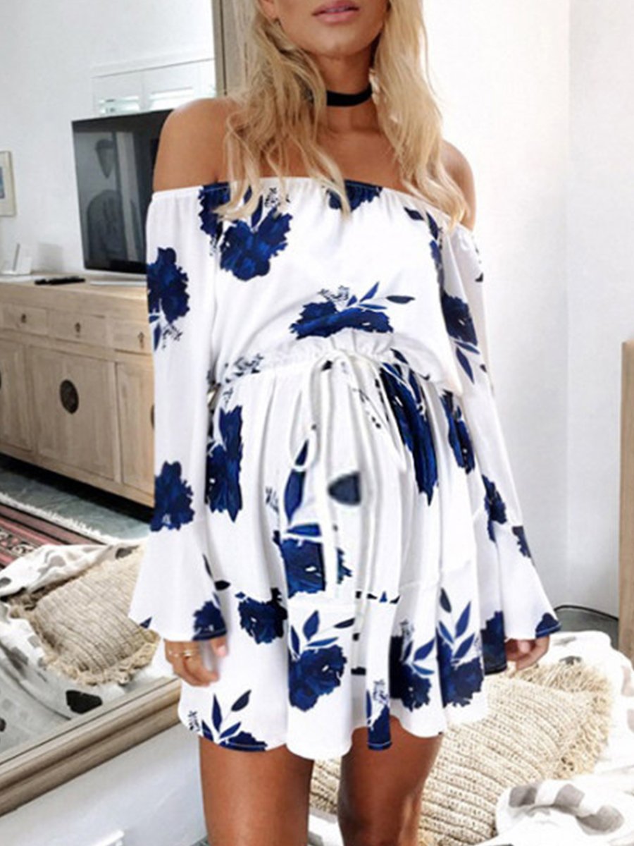 Sexy Shoulder Halter Print Maternity Dress - dianjiang-