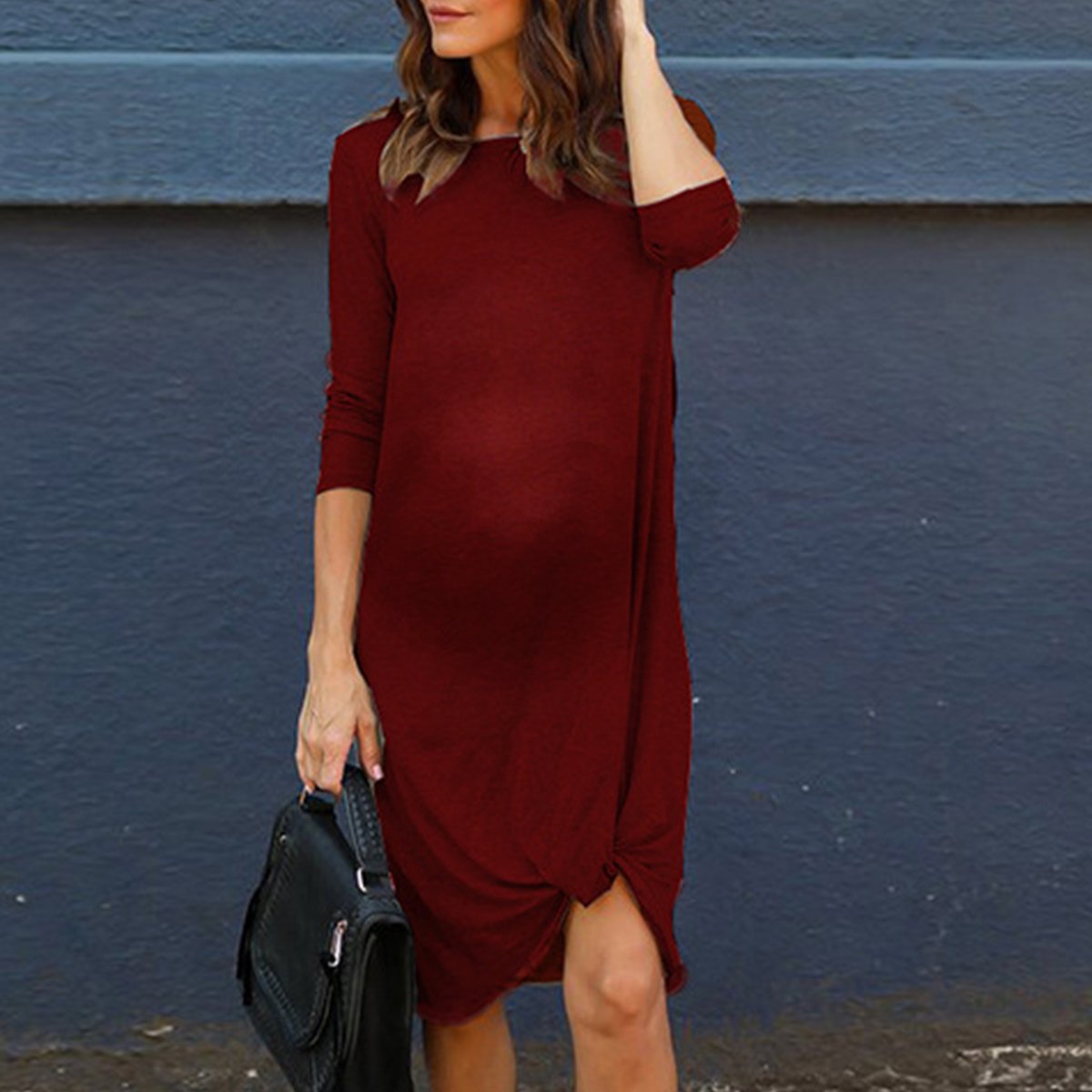 Maternity Round Neck Pullover Irregular Dress - dianjiang-