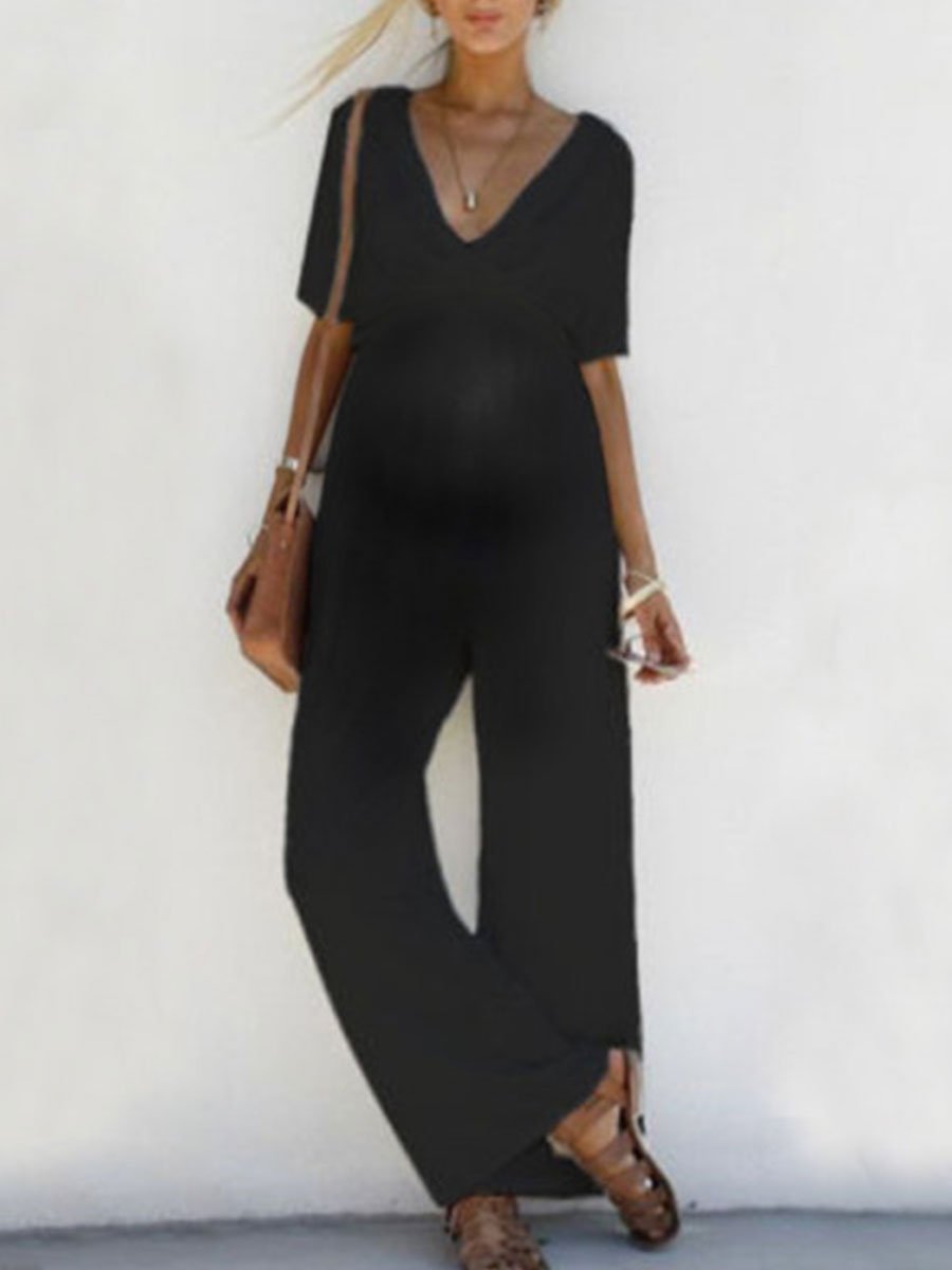 Waisted Wide-Leg Belted Girdle Maternity Jumpsuit - dianjiang-