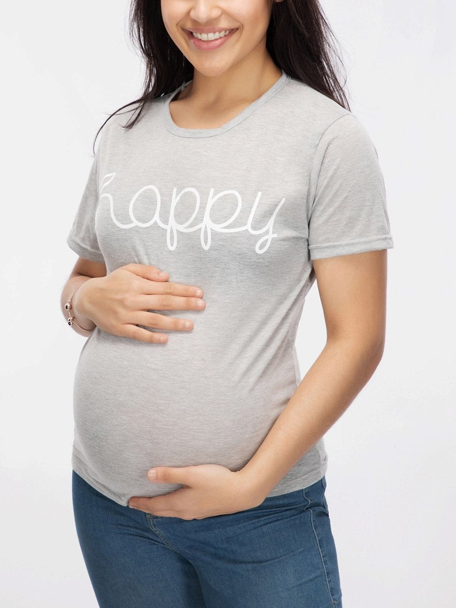 Maternity Round Neck Letters Plain T-Shirts - dianjiang-