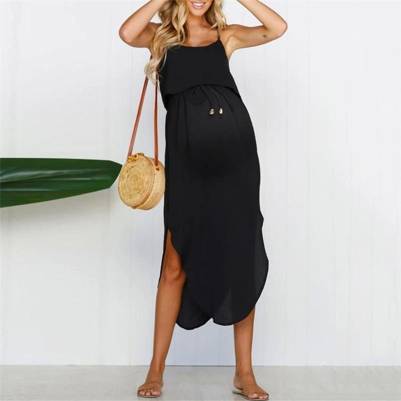 Maternity Sexy Strap Solid Color Dresses - dianjiang-