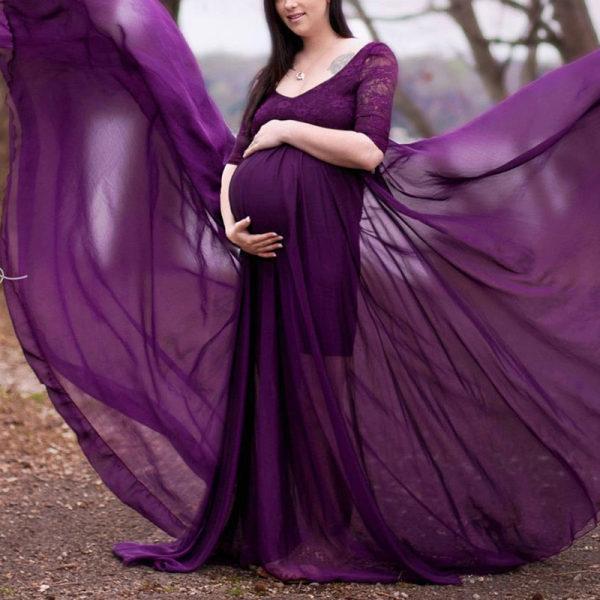 Maternity Photoshoot Dressing Long Dress V-neck - dianjiang-