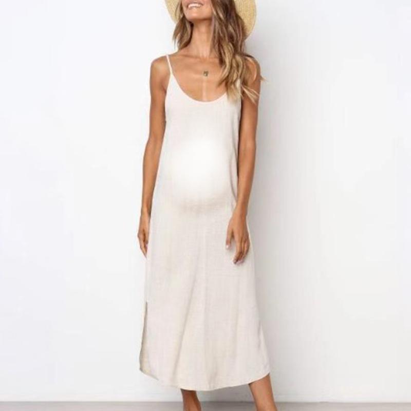 Maternity Solid Color Cami Midi Dress - dianjiang-