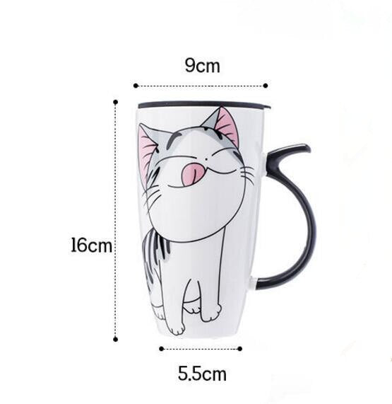 600ml Cute Cat Ceramics Coffee Mug With Lid Large Capacity Animal Mugs creative Drinkware Coffee Tea Cups Novelty Gifts milk cup - dianjiang-