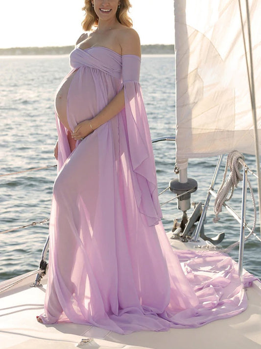 Sexy Purple Gauze Maternity Dress - dianjiang-