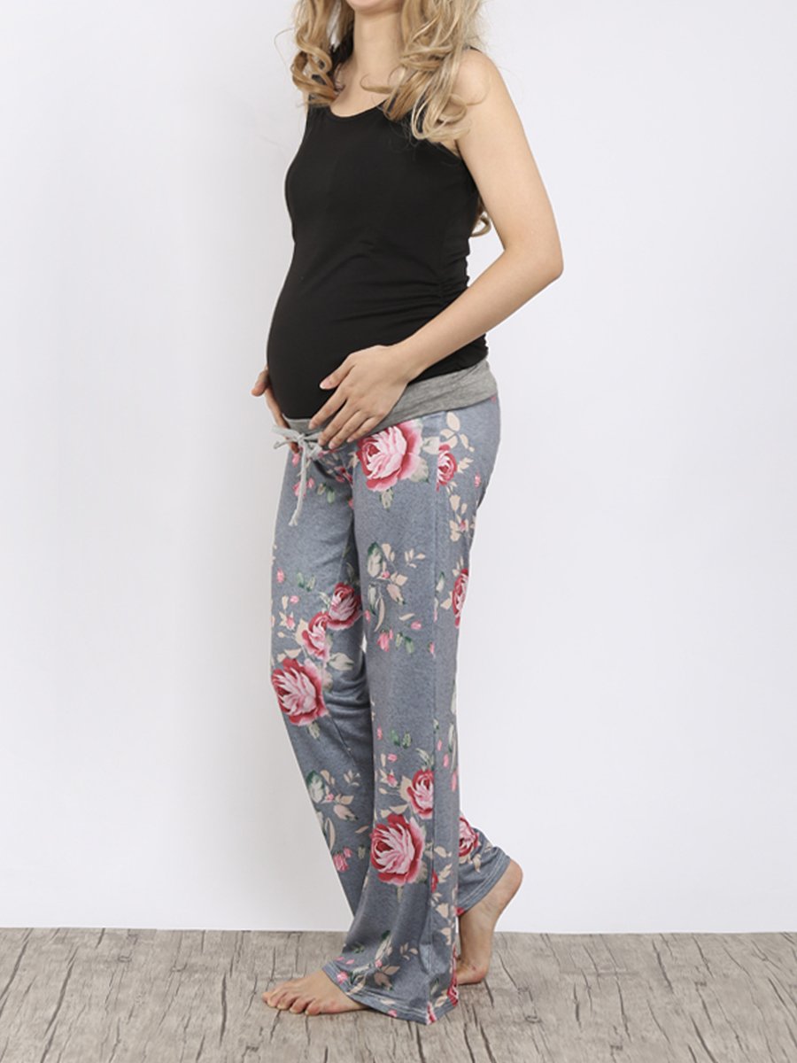 Maternity Printed High Waist Loose Casual Wide Leg Pants - dianjiang-