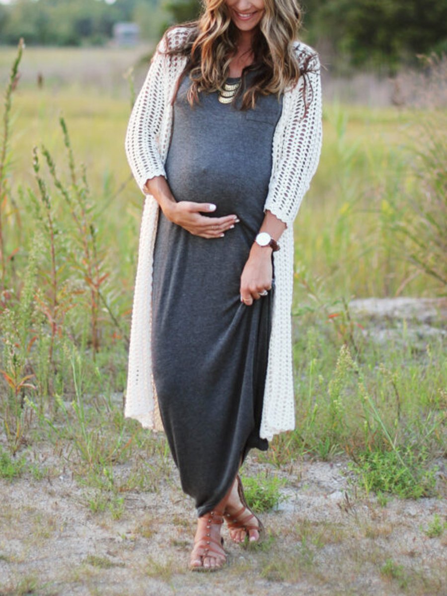 Pure Cotton Long Round Neck Maternity Dress - dianjiang-