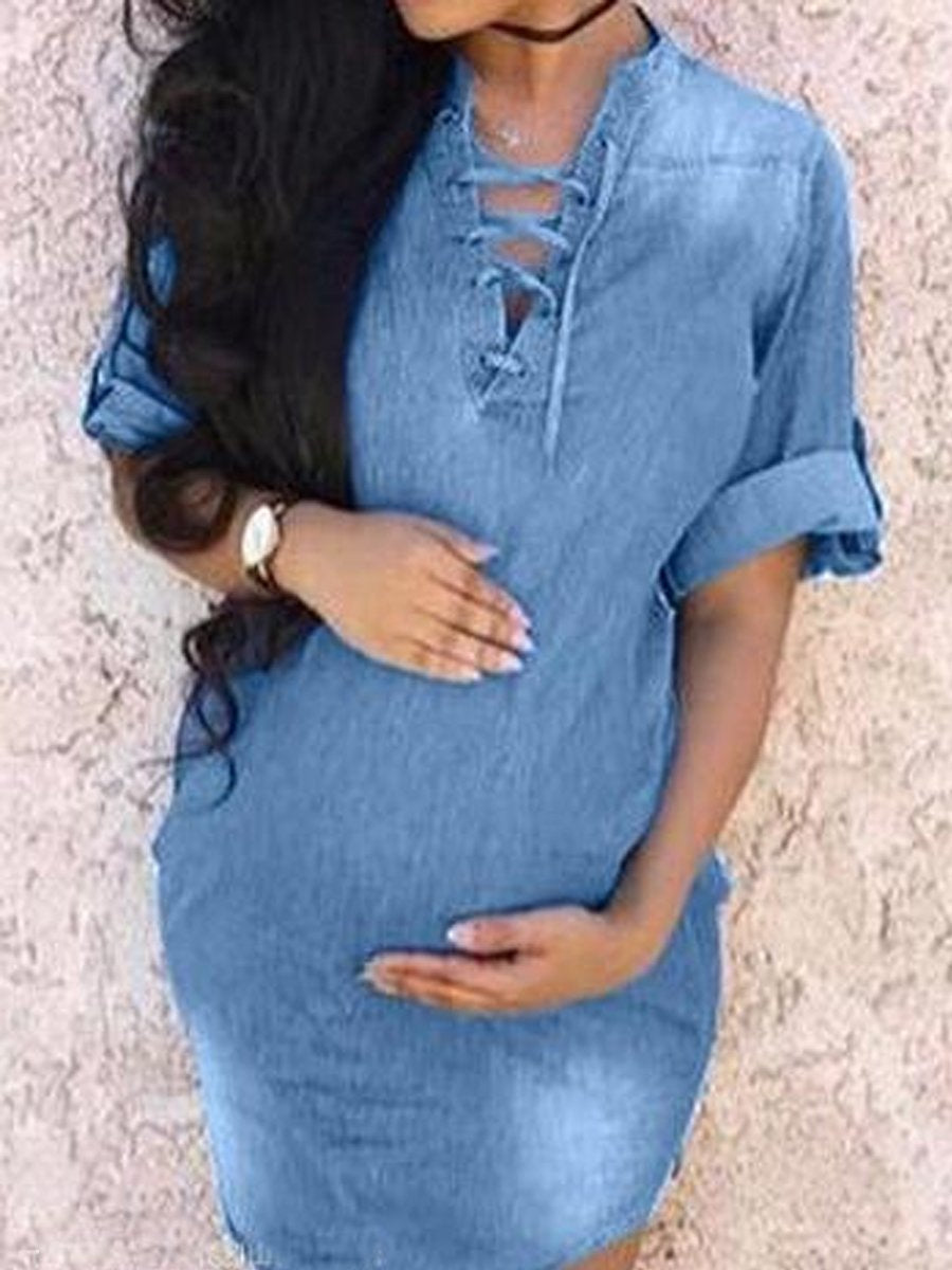 Maternity Loose Denim Lace Dress - dianjiang-