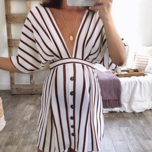 Sexy V-Neck Stripe Straps Maternity Dress - dianjiang-