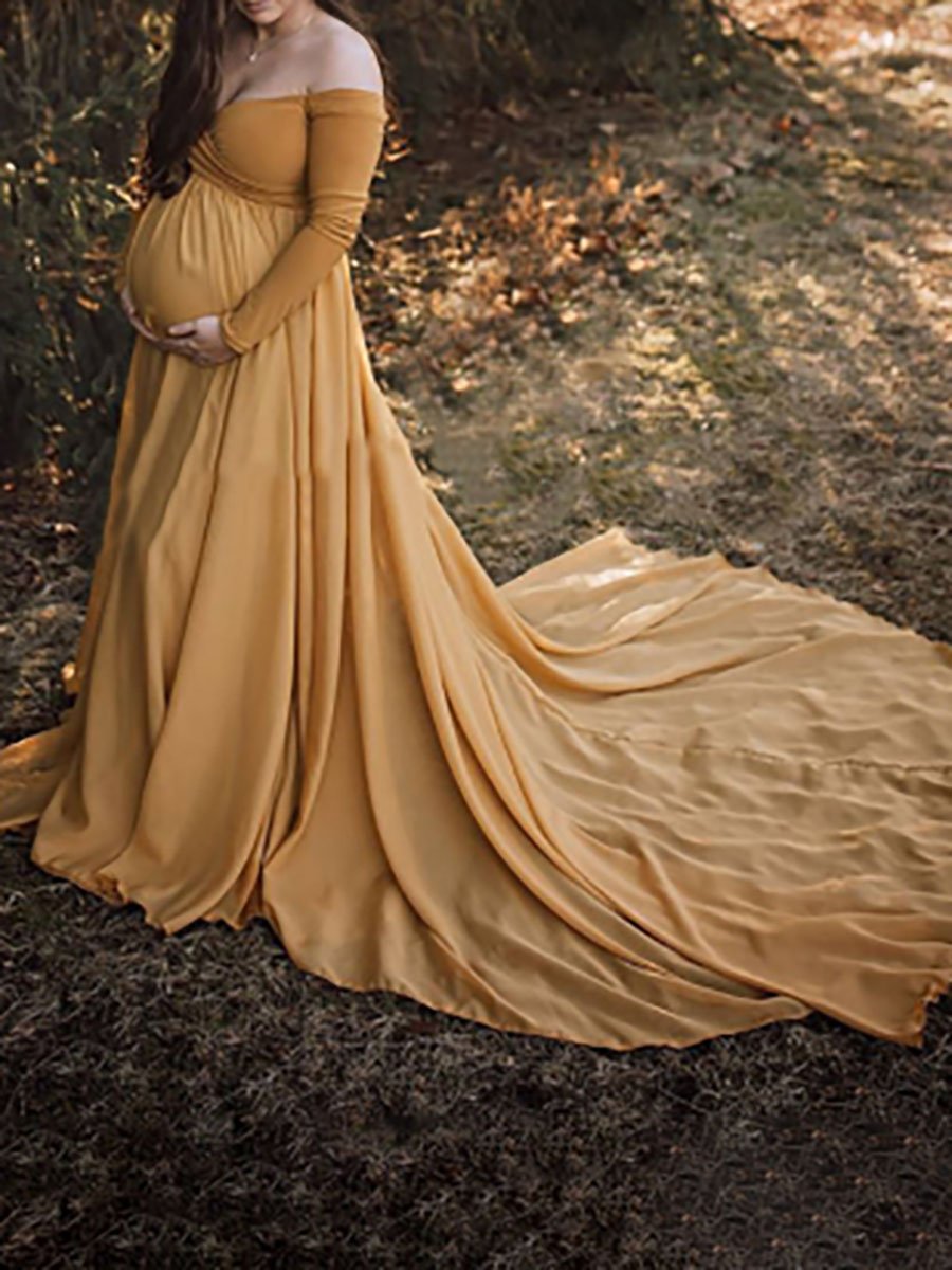 Off Shoulder Long Sleeve Maternity Evening Dress - dianjiang-