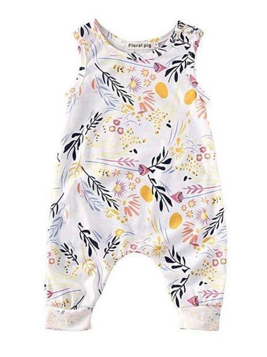 Wildflower Print Jumpsuit Sleeveless Vest Romper - dianjiang-