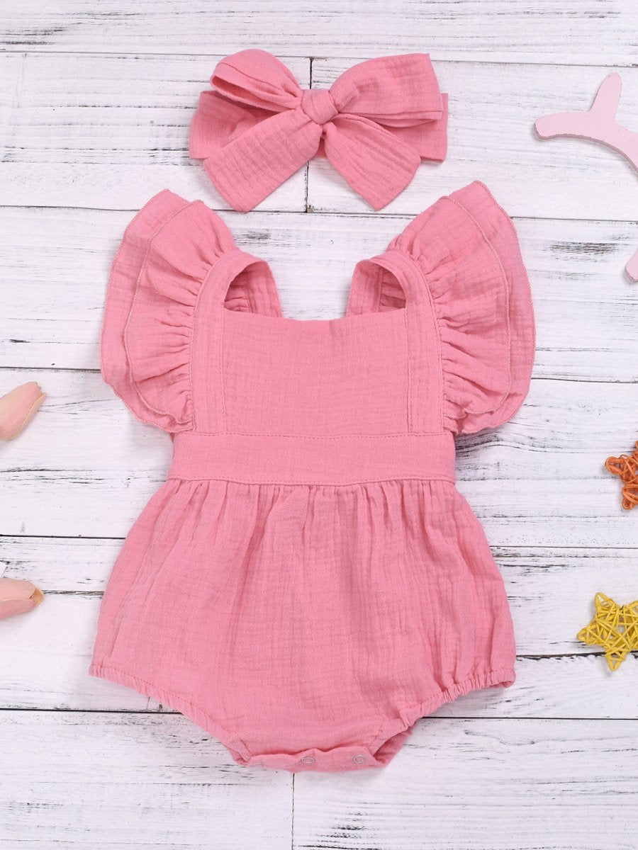 Baby Solid Color Flying Sleeve Jumpsuit - dianjiang-