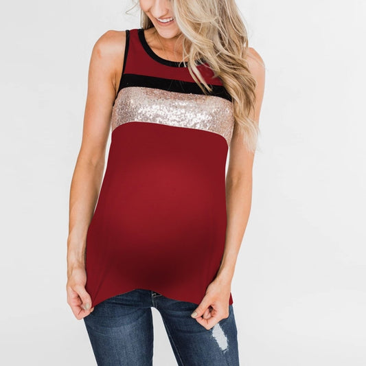 Maternity Female Camisole Sleeveless Sequins T-Shirt - dianjiang-