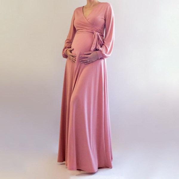 Maternity V Neck off Long-sleeved Casual Solid Color Dress - dianjiang-