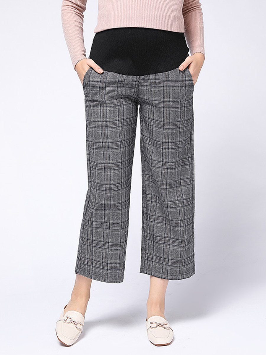 Maternity Fashion Lattice Retro Nine-Point Loose Stomach Lift Pants - dianjiang-