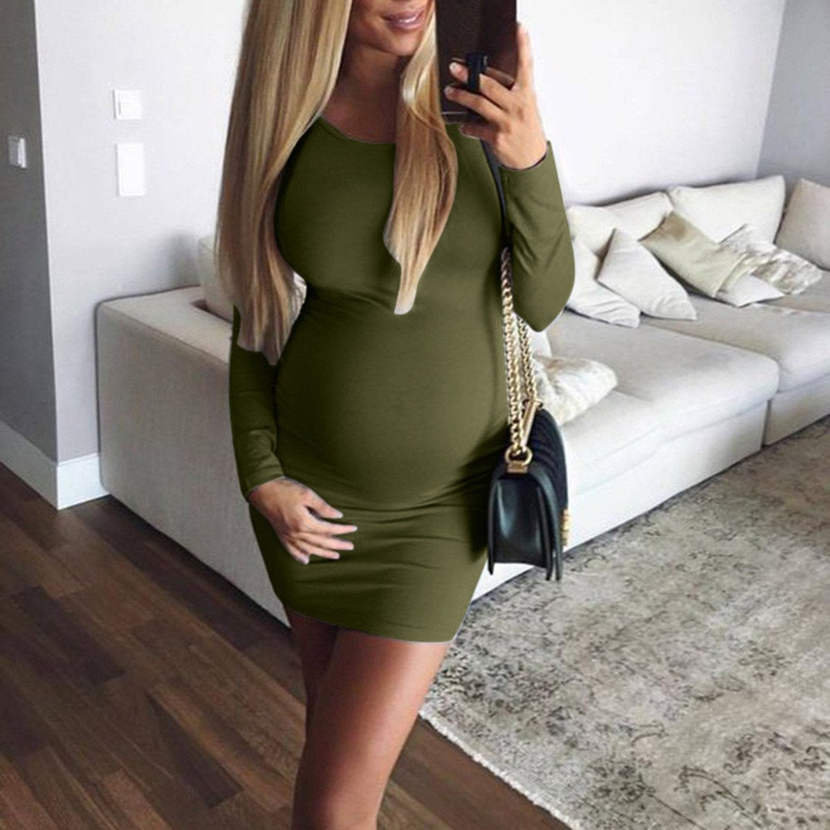 Maternity Fashion Simple Long Sleeve Dress - dianjiang-