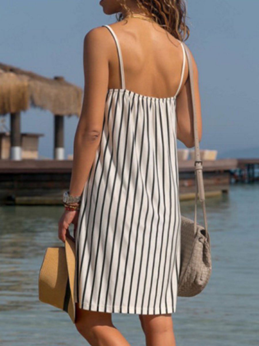 Vertical Striped Sling Sexy Loose Maternity Dress - dianjiang-