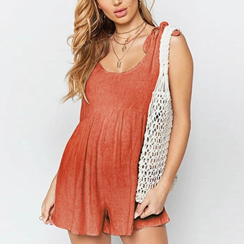 Maternity Casual Round Neck Sleeveless Pure Colour Romper - dianjiang-