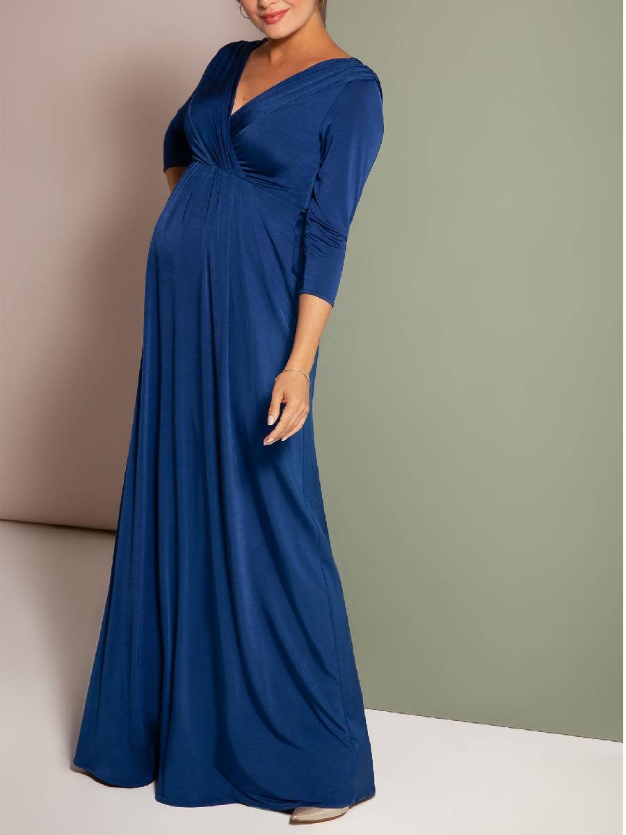 Maternity Solid Color V-Neck Dress - dianjiang-