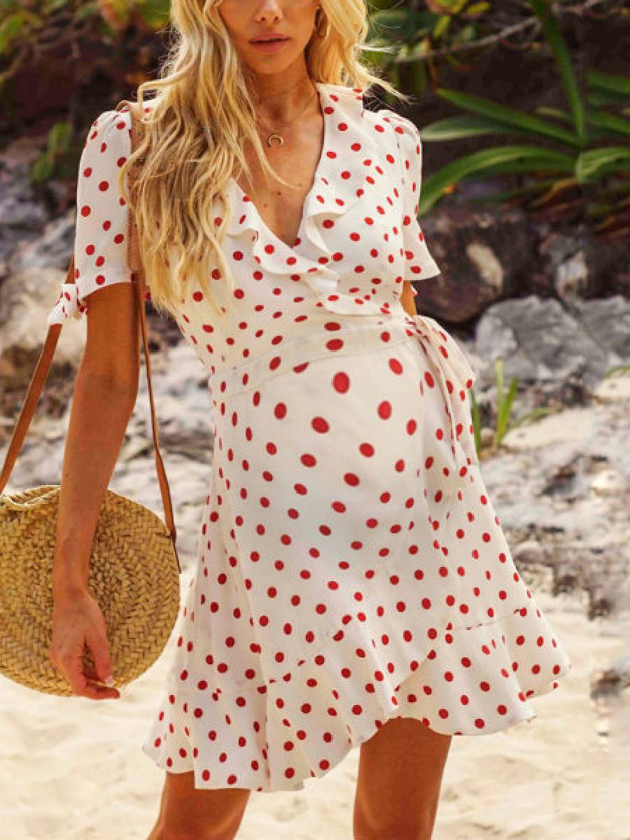 Maternity Polka Dot Hem Mini Dress - dianjiang-