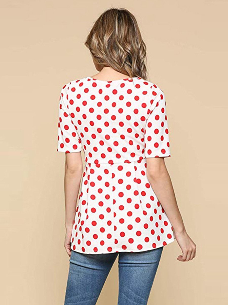 Maternity Polka Dot Loose Short Sleeve T-Shirt - dianjiang-