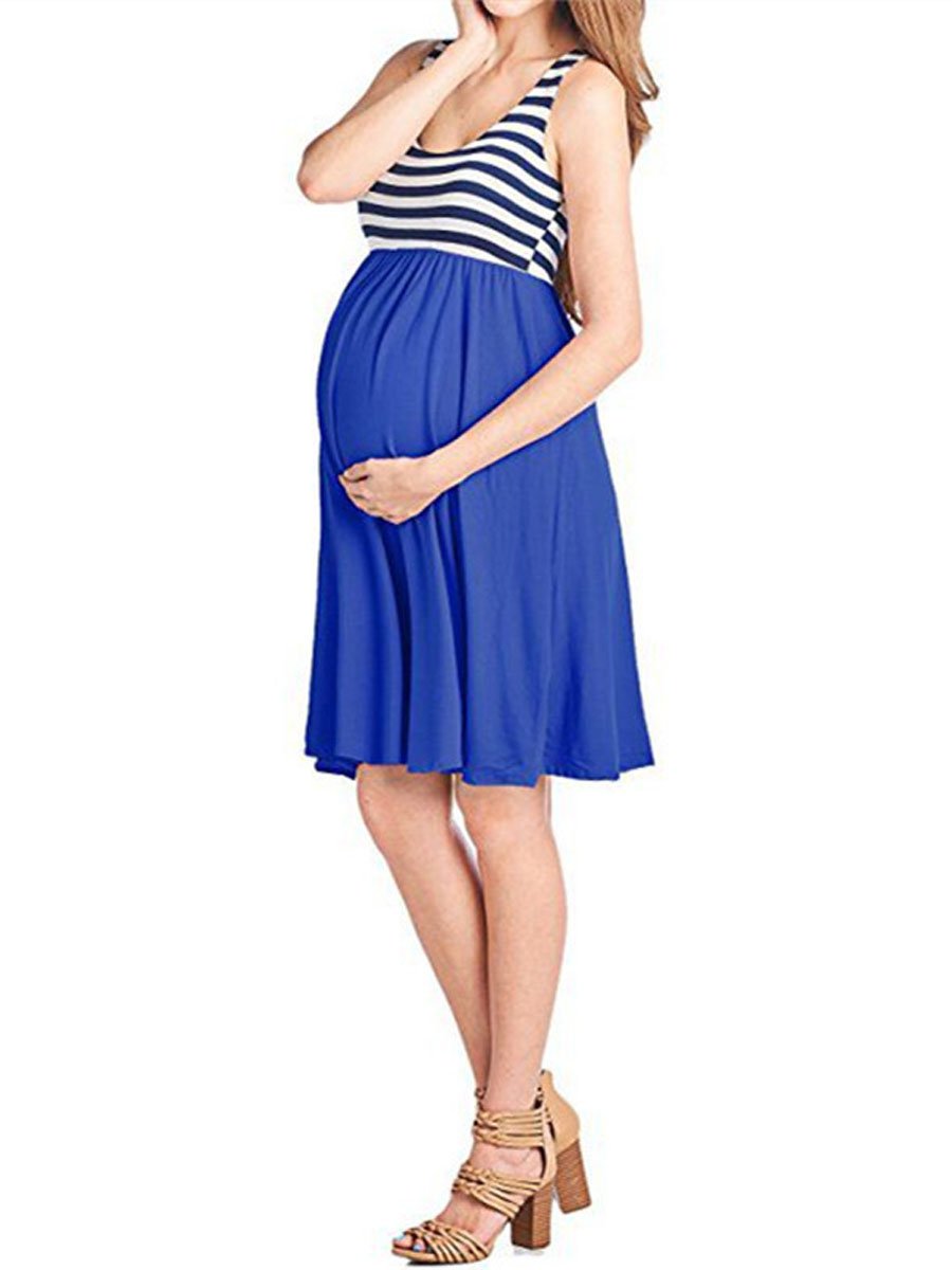 Maternity Stitching Sleeveless Midi Dress - dianjiang-