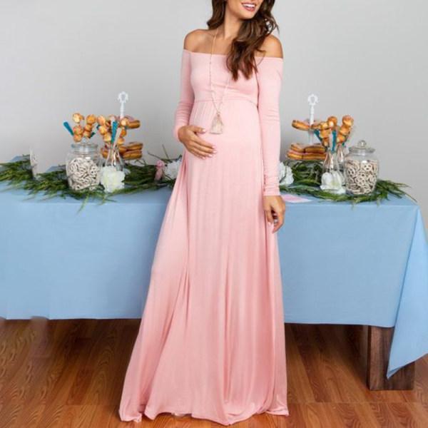 Maternity Elegant Word Collar Solid Color Long-sleeved Dress - dianjiang-