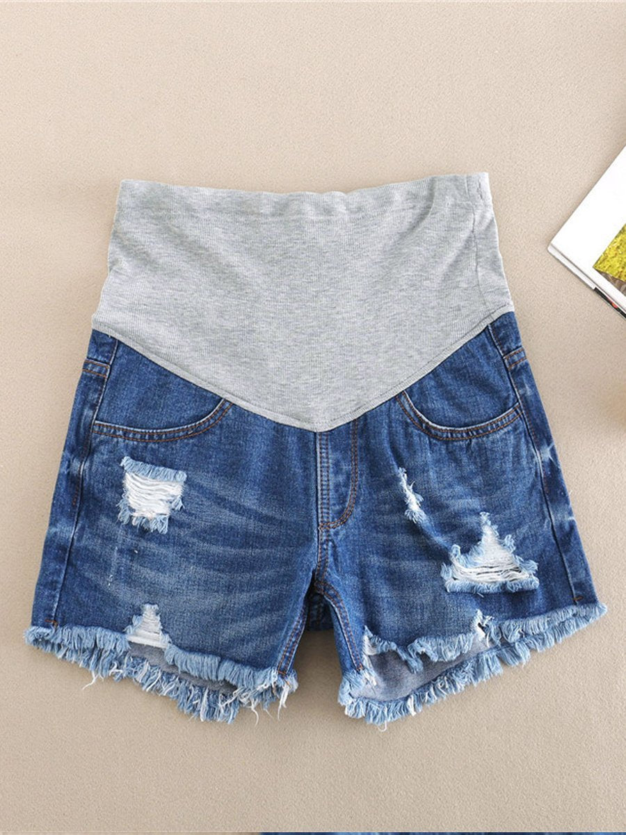 Maternity Thin Abdomen Denim Shorts - dianjiang-