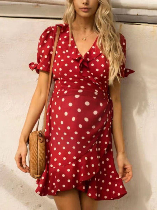 Maternity Polka Dot Hem Mini Dress - dianjiang-