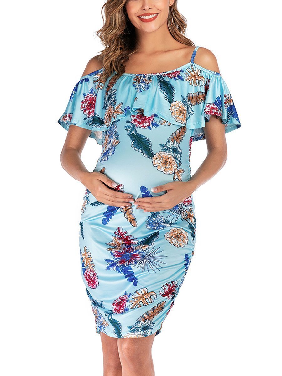 Single Neck Print Maternity Dress - dianjiang-