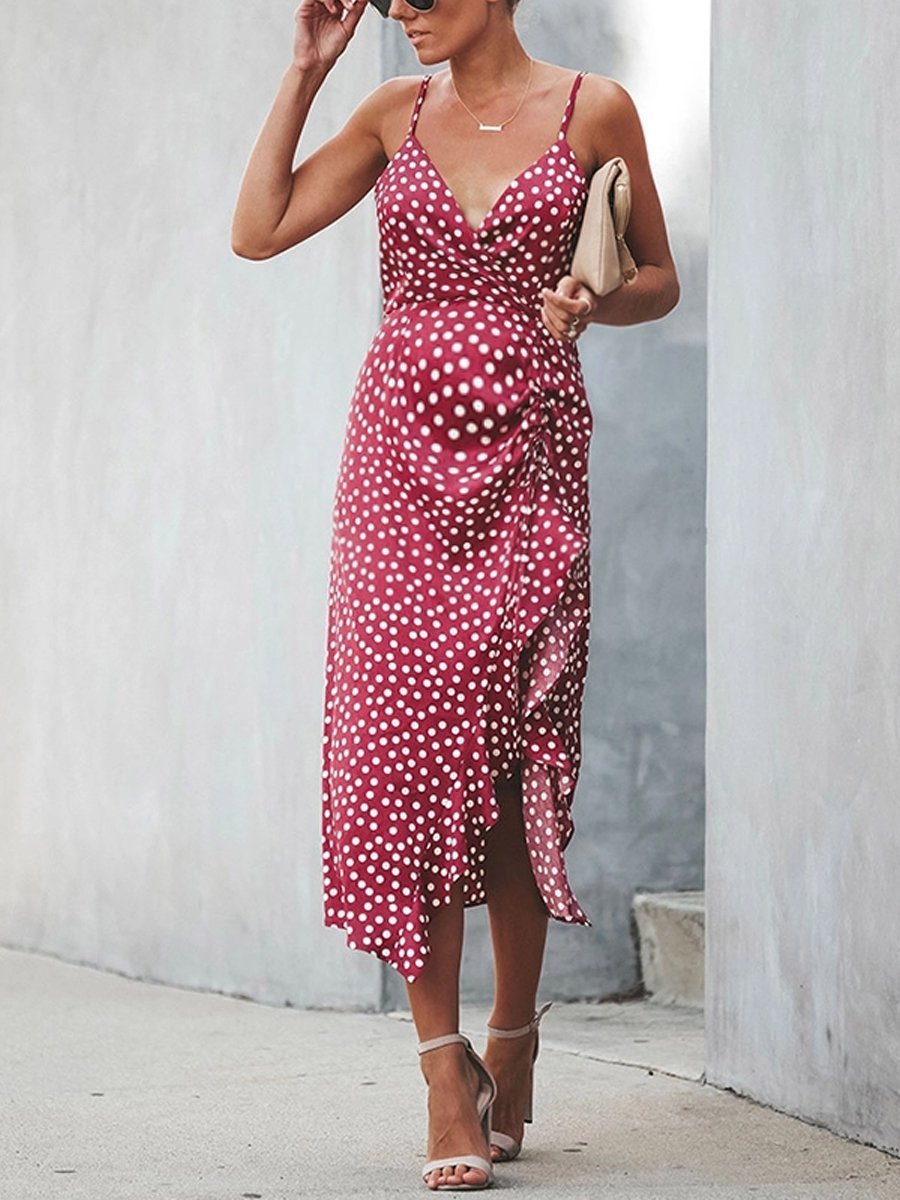 Maternity Polka-Dot Sling Swallow-Tail Dress - dianjiang-