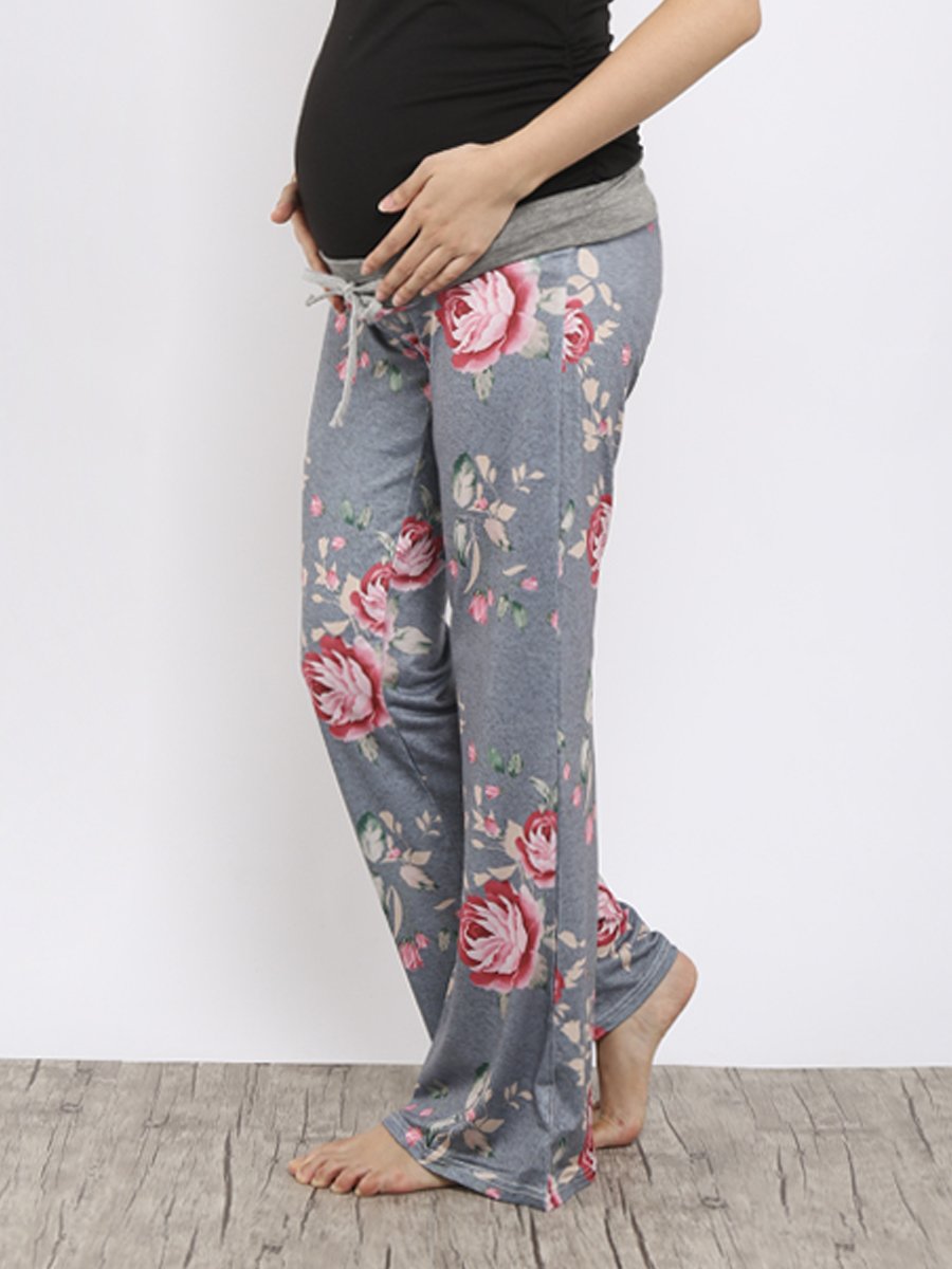 Maternity Printed High Waist Loose Casual Wide Leg Pants - dianjiang-