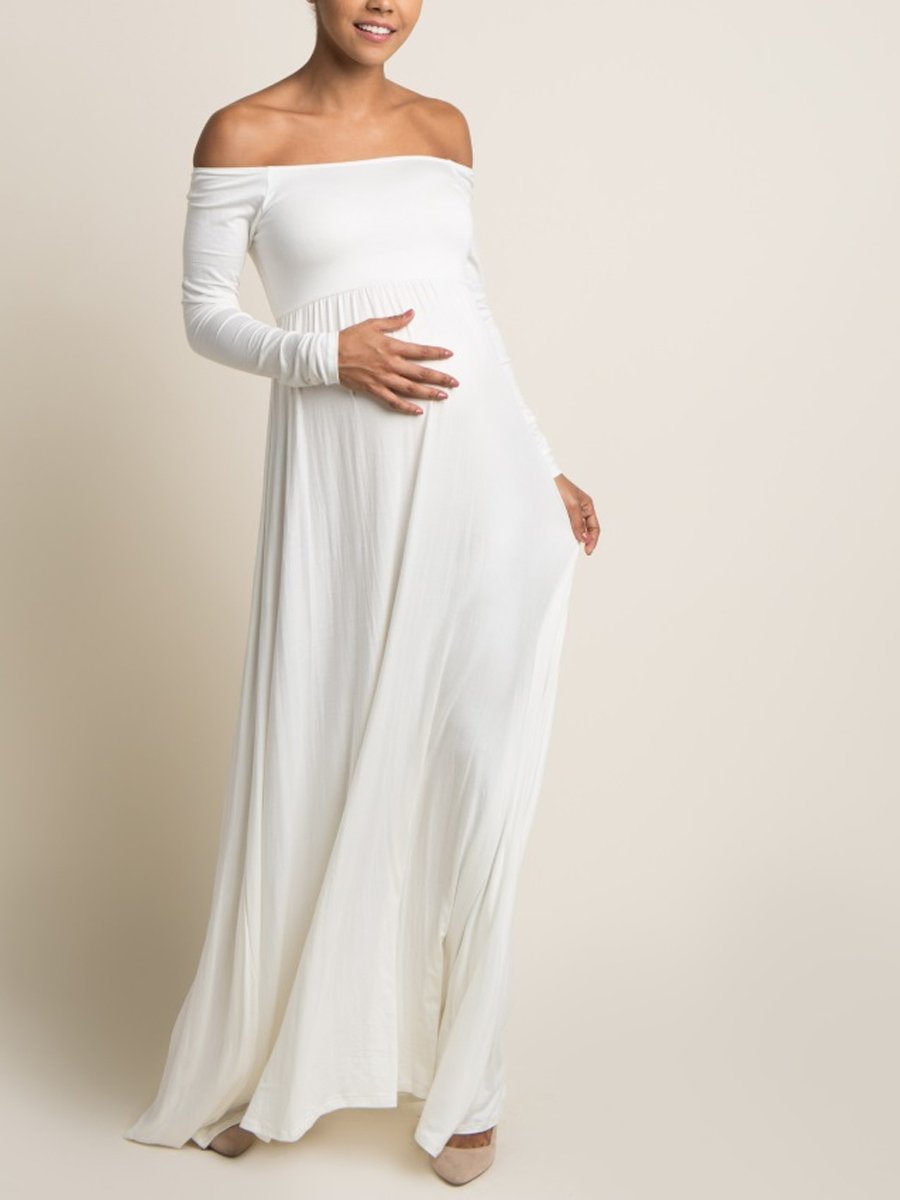 Maternity V-neck Trailing Maxi Dress - dianjiang-