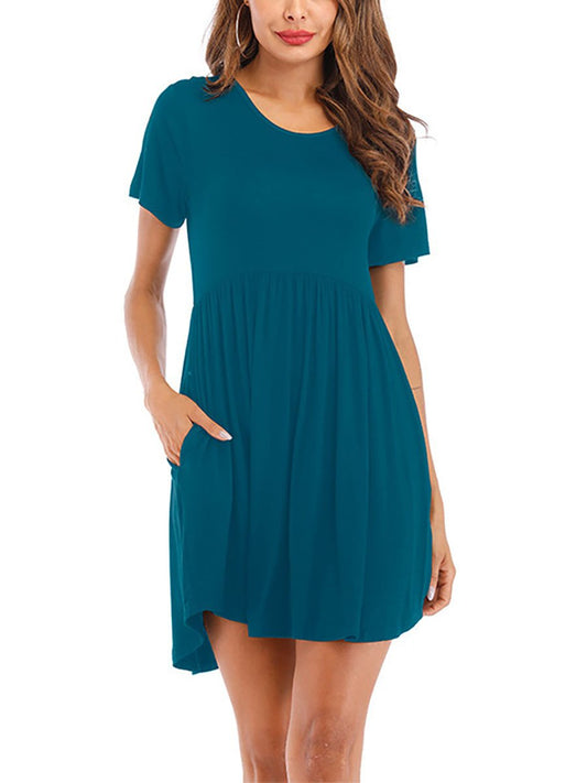 Maternity Solid Color Waist Casual Short Sleeve Dress - dianjiang-