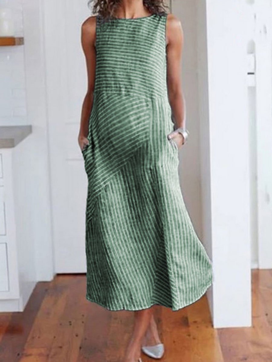 Striped Round Neck Sleeveless Plus Size Maternity Dress - dianjiang-