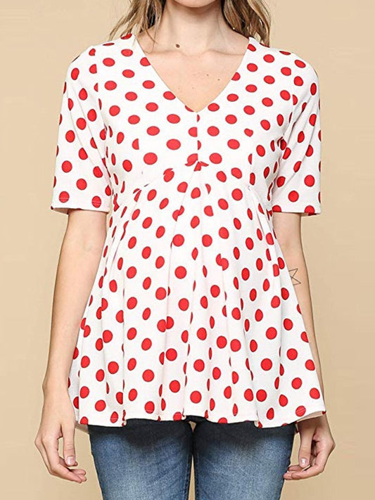 Maternity Polka Dot Loose Short Sleeve T-Shirt - dianjiang-