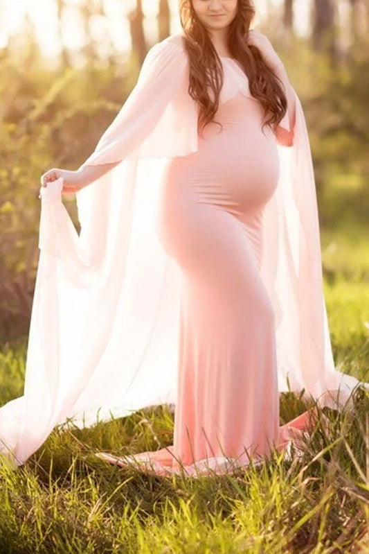 Maternity Shoot Chiffon Fashion Elegant Pink Dress - dianjiang-