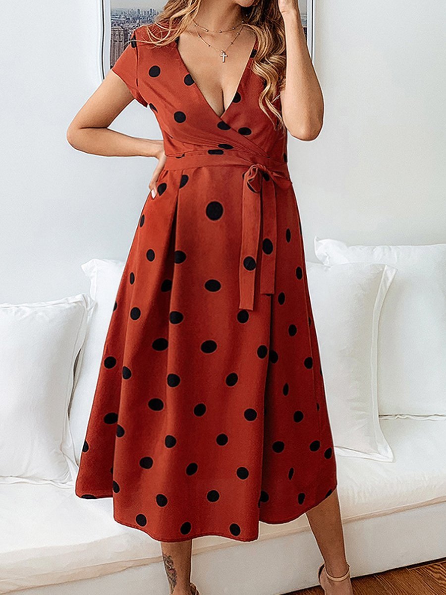 Maternity V-Neck Polka Dots Midi Dress - dianjiang-