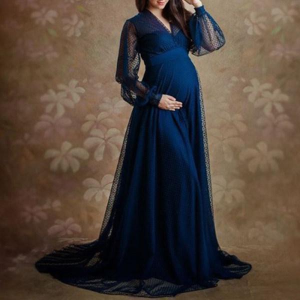 Maternity Shoot Pure Color Fashion Elegant Blue Gown - dianjiang-