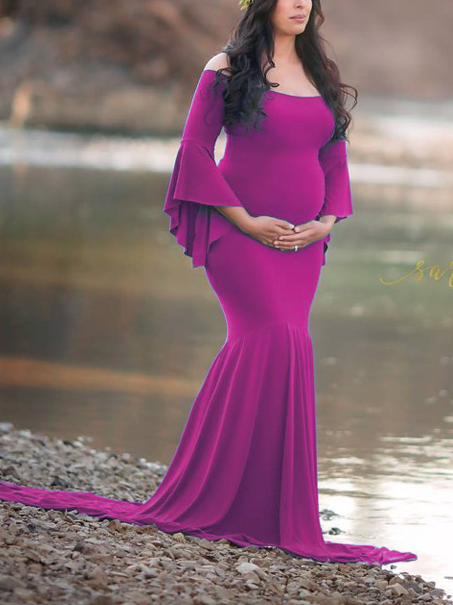 Maternity Ruffle Sleeve Tailored Maxi Dress - dianjiang-