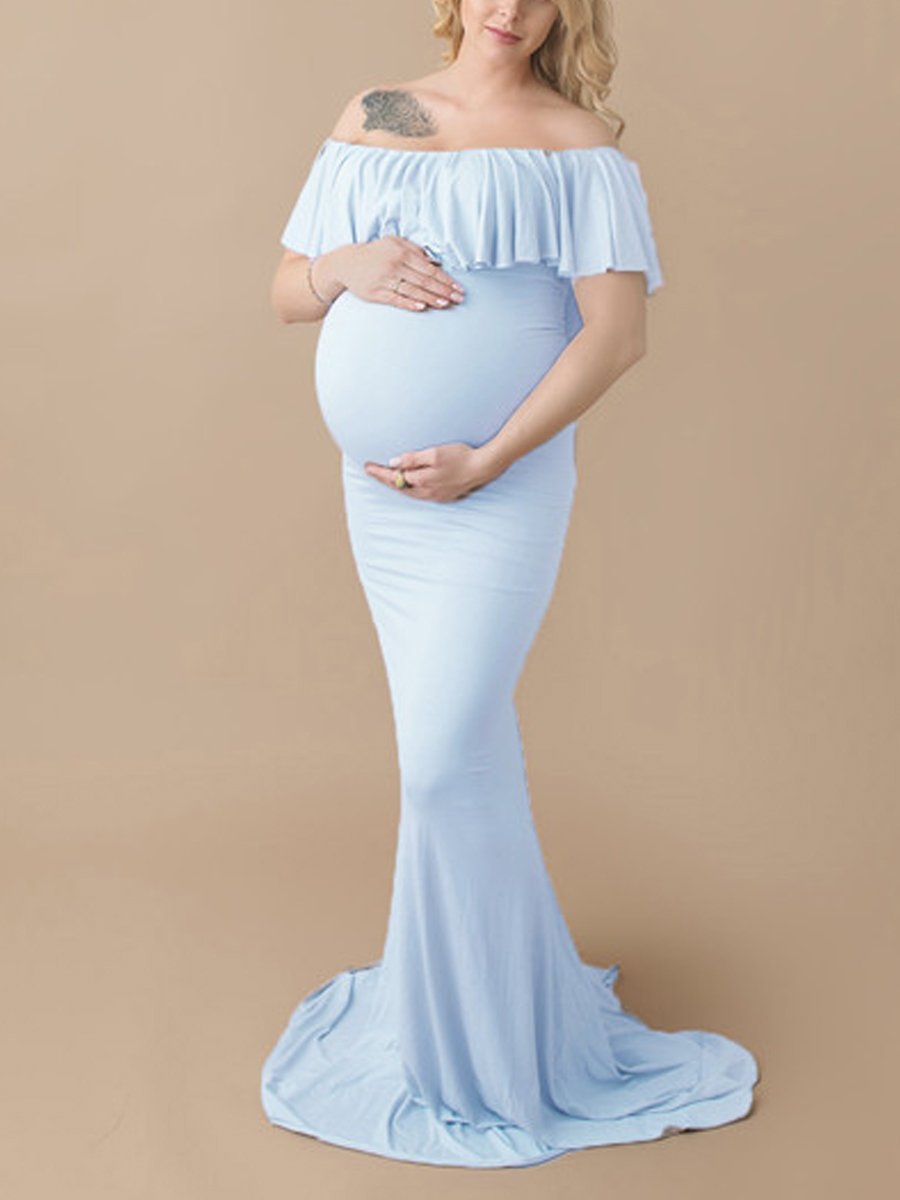 Maternity Ruffle Collar Long Dress - dianjiang-