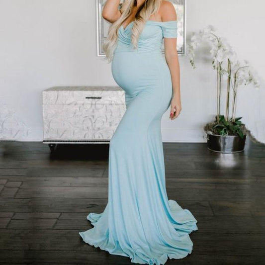 Maternity Off Shoulder Floor-Length Summer Dress - dianjiang-