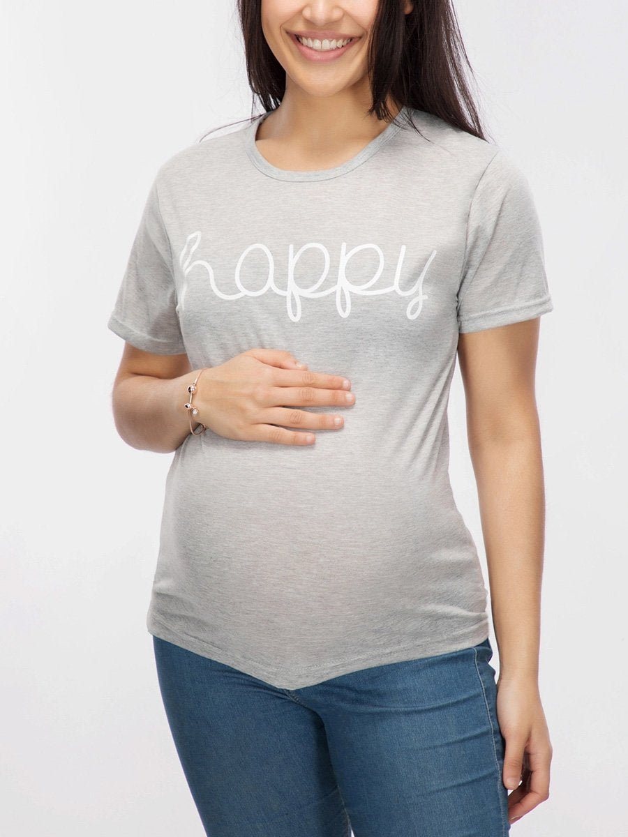 Maternity Round Neck Letters Plain T-Shirts - dianjiang-