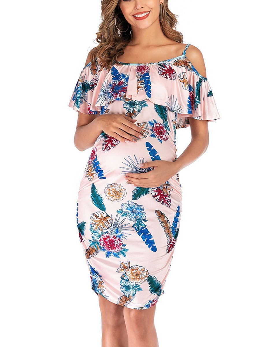 Single Neck Print Maternity Dress - dianjiang-