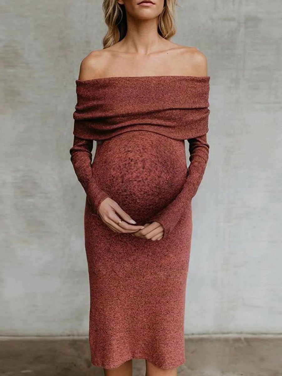 One-Shoulder Solid Color Slim Hips Maternity Dress - dianjiang-