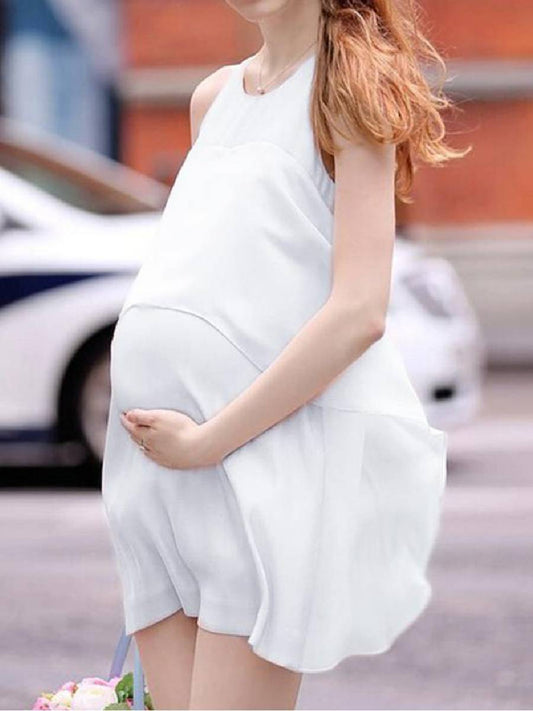 Solid Color Ruffle Maternity Dress - dianjiang-