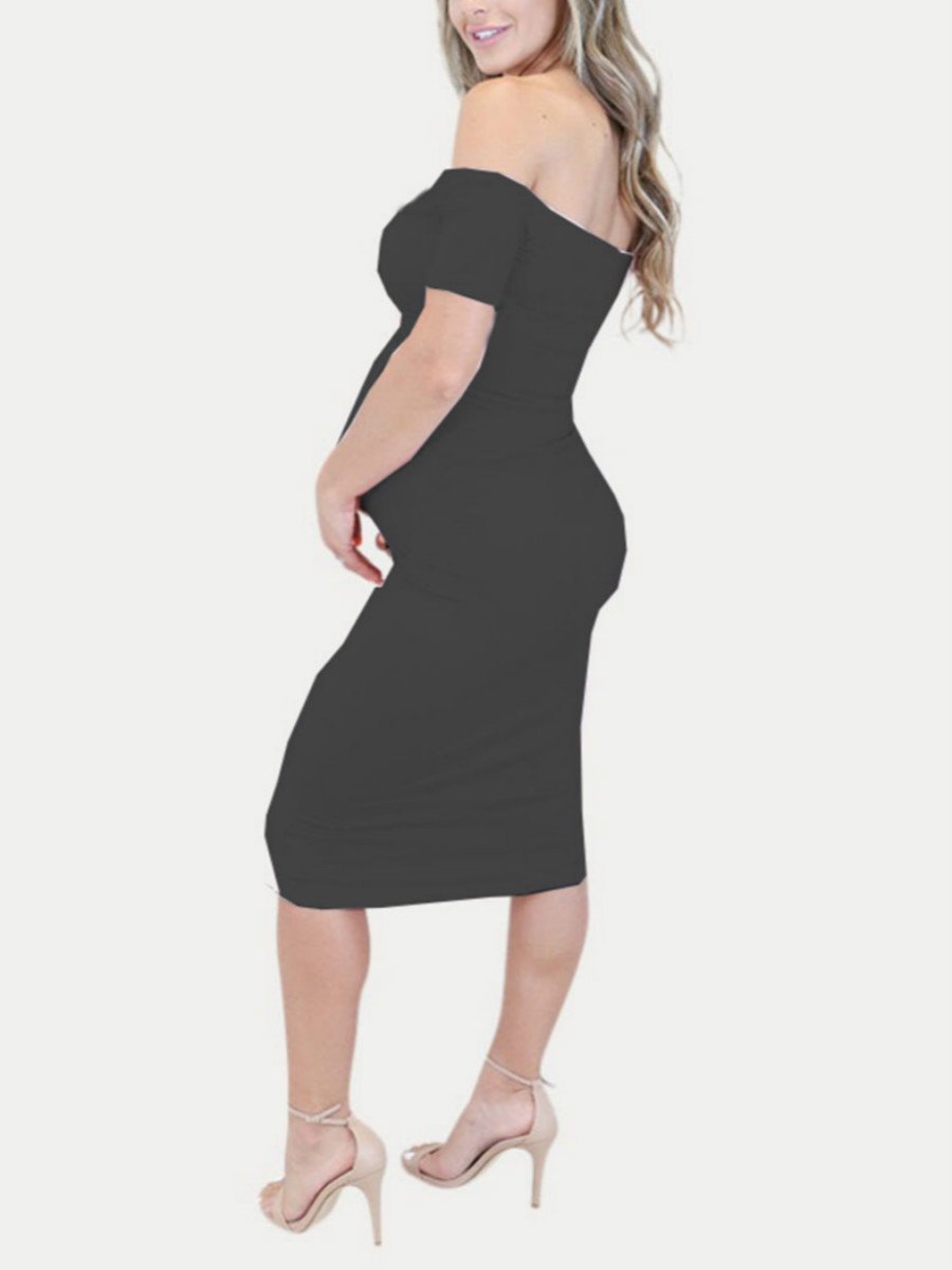 Maternity Off the Shoulder Sweetheart Dress with Short Sleeves - dianjiang-