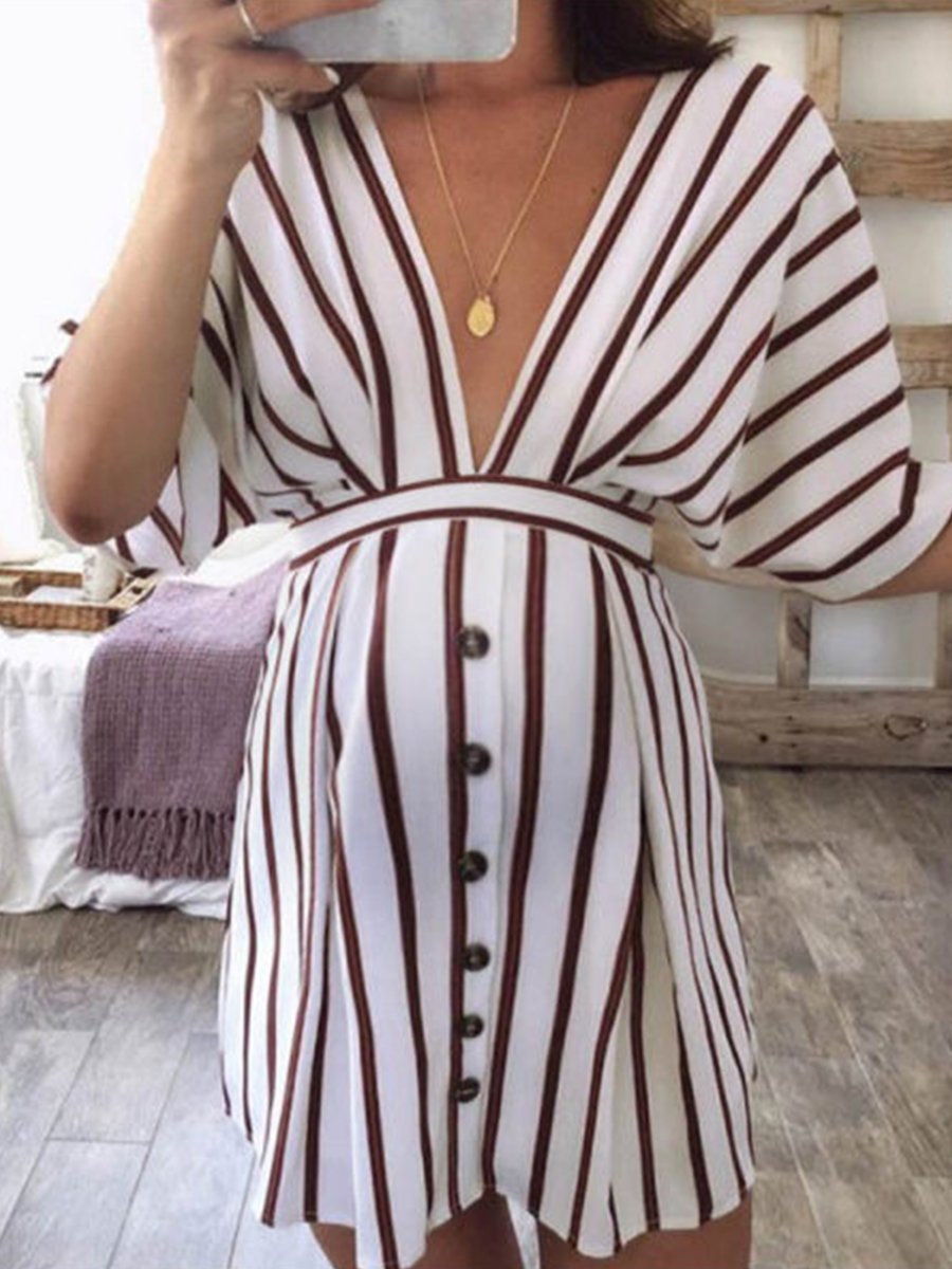 Sexy V-Neck Stripe Straps Maternity Dress - dianjiang-